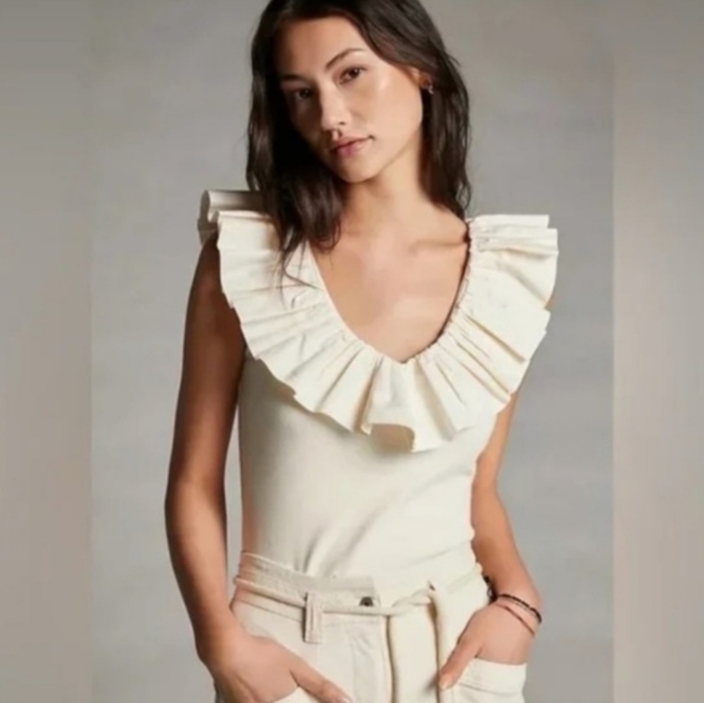 🕊 Maeve by Anthropologie Cream Ruffled Blouse